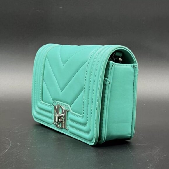 NWT Badgley Mischka V quilting crossbody detachable chain strap  BM-4156 green - Picture 3 of 9